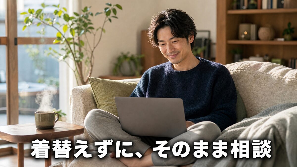 着替えずに自宅からそのまま転職相談を受けている様子
