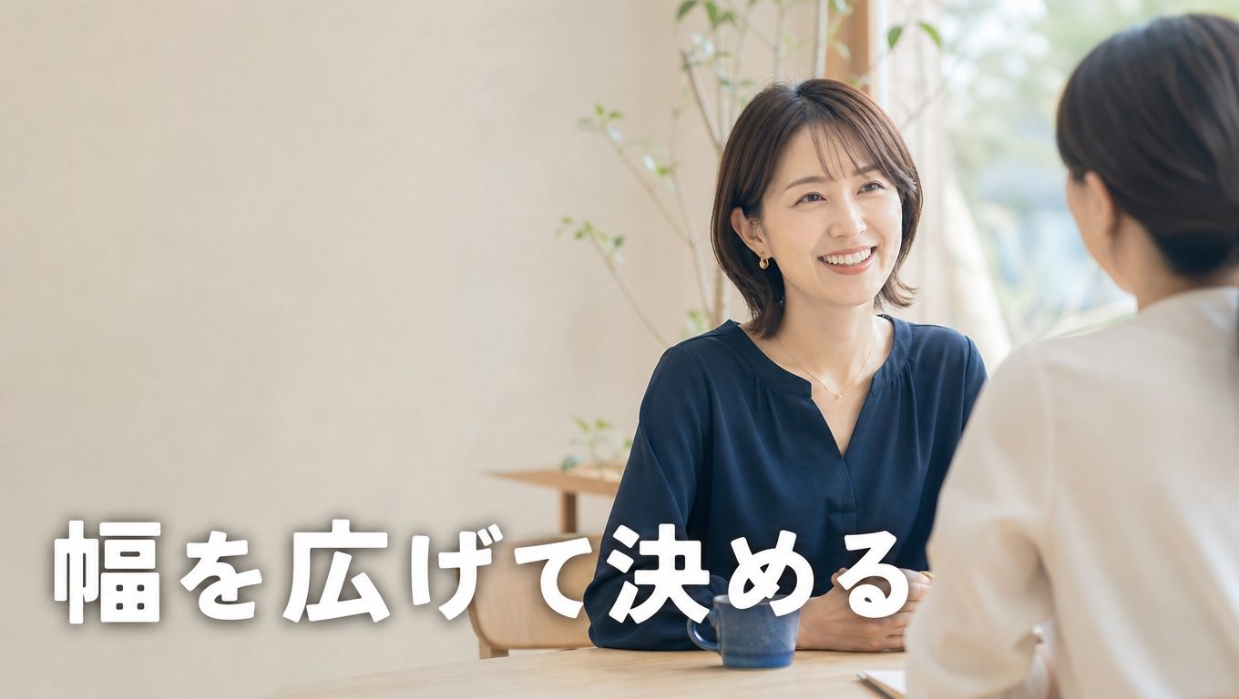 30代の女性が相談を終えて前向きに話している様子