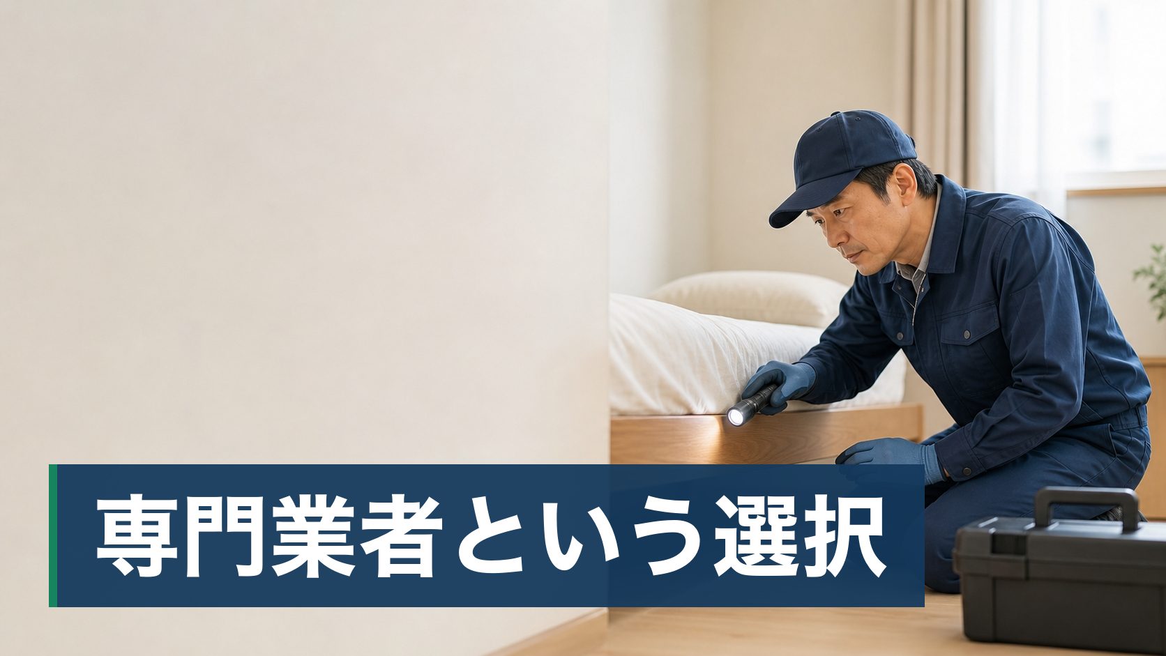 民泊やホテルを運営していて、客室にトコジラミが出た(出たかもしれない)運営者が作業員が寝室を点検している様子