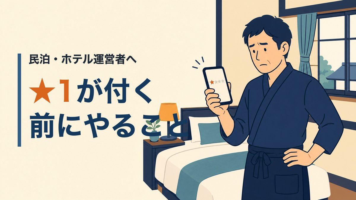 低評価レビューを見て困っている宿泊施設の運営者のイラスト