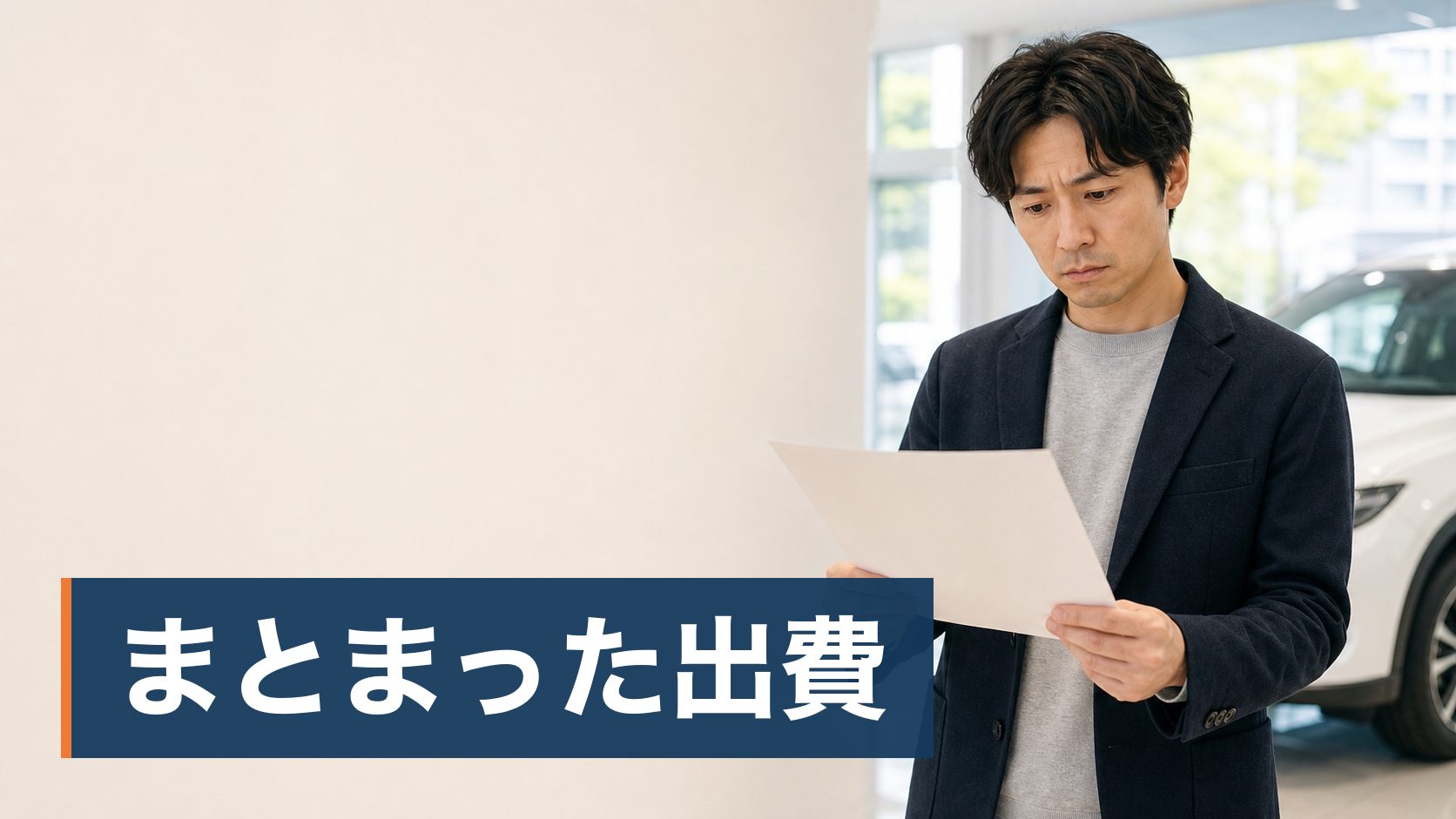 車を買うかリースにするかで迷っていて、どちらが安いのか判断できない人がショールームで見積もりを見ている様子