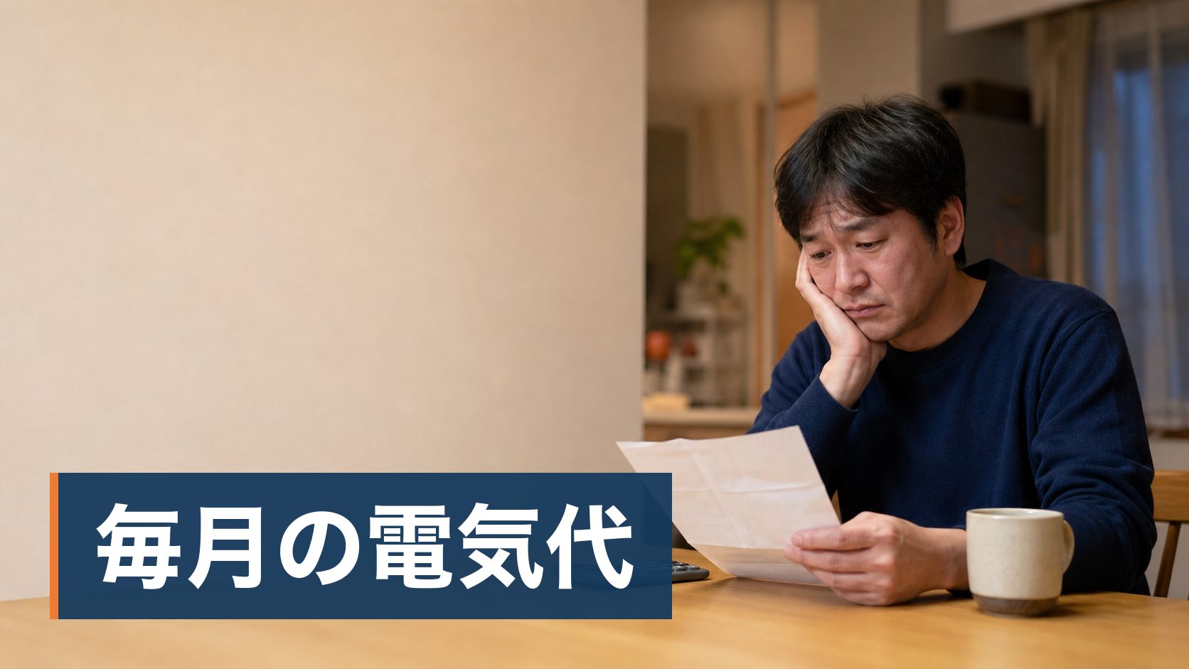 神奈川の戸建てに住んでいて、電気代の高さにうんざりしている人が毎月の電気代の請求を見てため息をついている様子