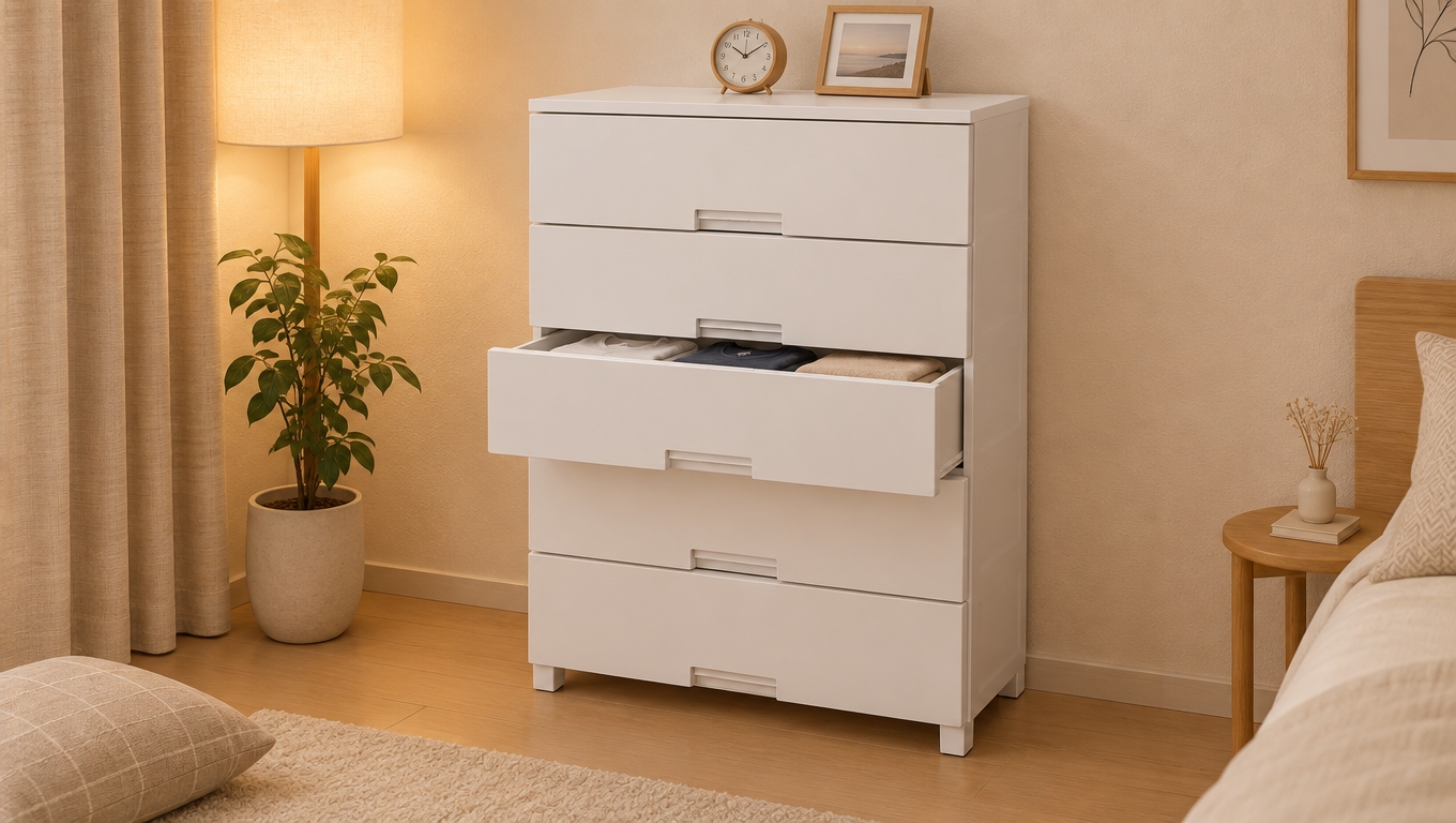 天馬 フィッツチェスト 5段 完成品タンス（型番 110016056）幅75×高さ105cm・あんしんロック付き収納ケースを使った感想｜届いた日のこと（組み立てはゼロでした）